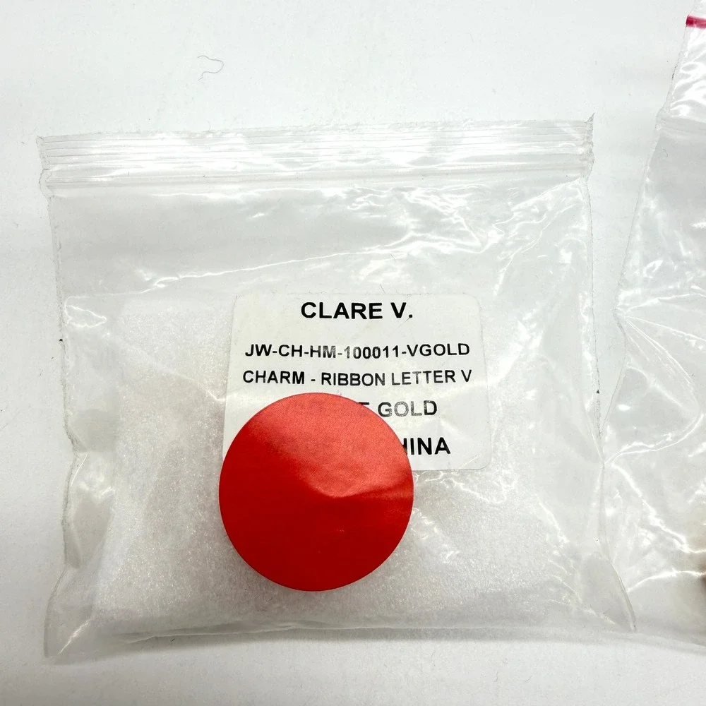 Clare V Gold Ribbed Ribbon Initial V Charm Pendant Necklace Attachment - Picture 10 of 11